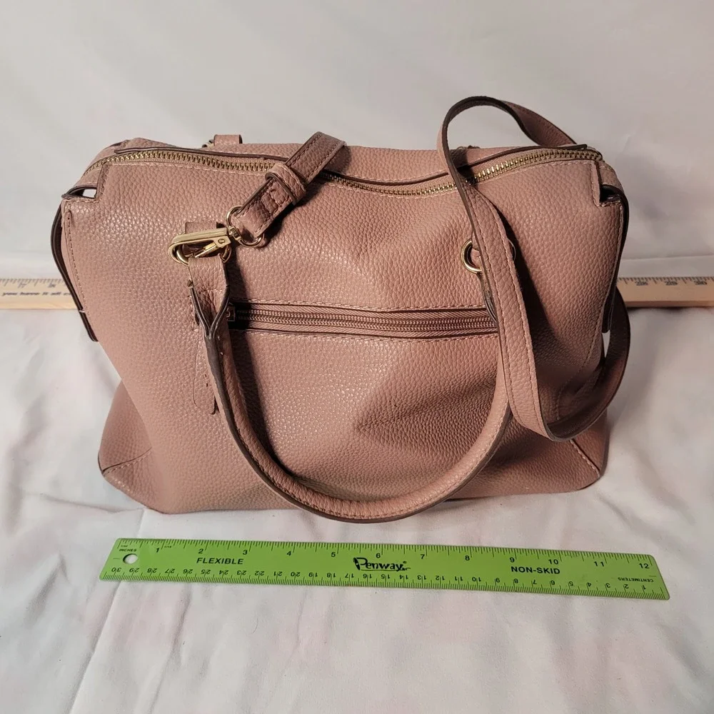 Anne Klein Rose Pink Pebbled‎ Satchel Crossbody Bag with Floral Scarf Accent